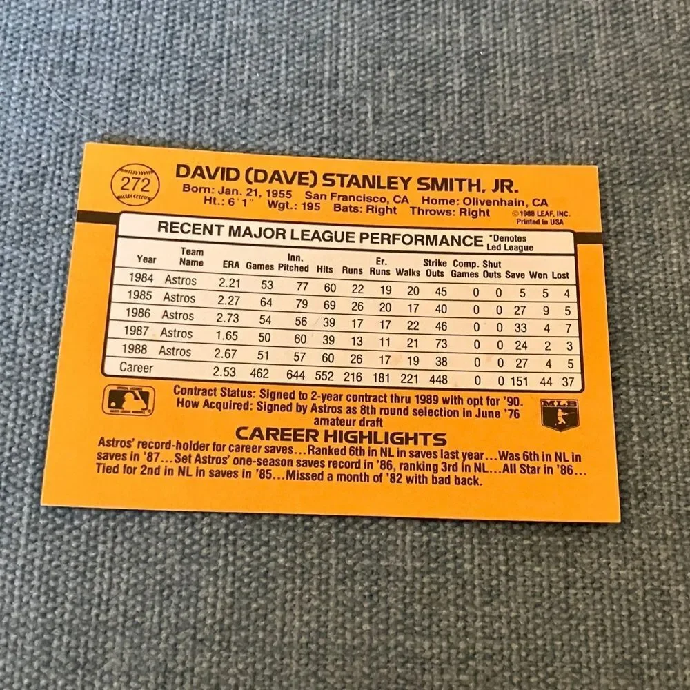 1989 Donruss Houston Astros Baseball Card Trading Card